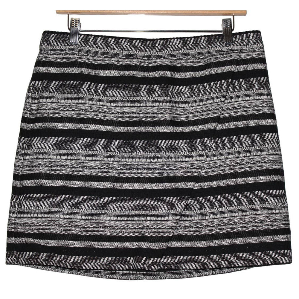 Women's J. Crew Black White Cotton Polyester Geometric Zip Up Mini Skirt Size 8